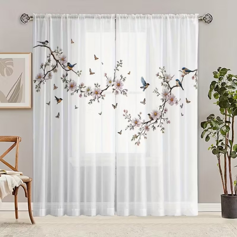 2PCS Cortina Transparente com  - Bonsai Garden Decor avaliação e preço