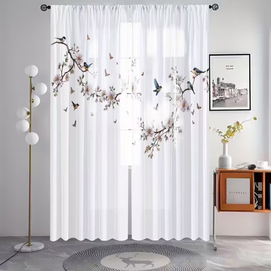2PCS Cortina Transparente com  - Bonsai Garden Decor avaliação e preço